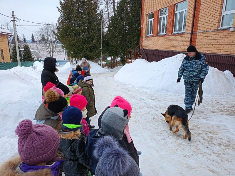 В Тарусском районе полицейский-кинолог Владимир Иванов вместе с немецкой овчаркой Емирой пришли в гости к ребятам в детский сад
